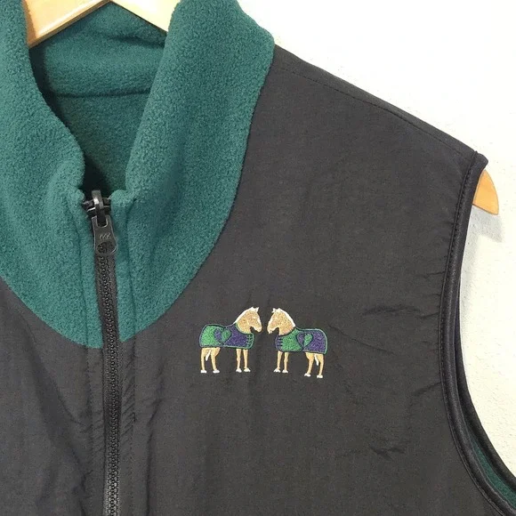 EQ Reversible Polartec Horse Fleece Vest XL Black‎ Green Equestrian Riding 24x27 - Picture 2 of 11